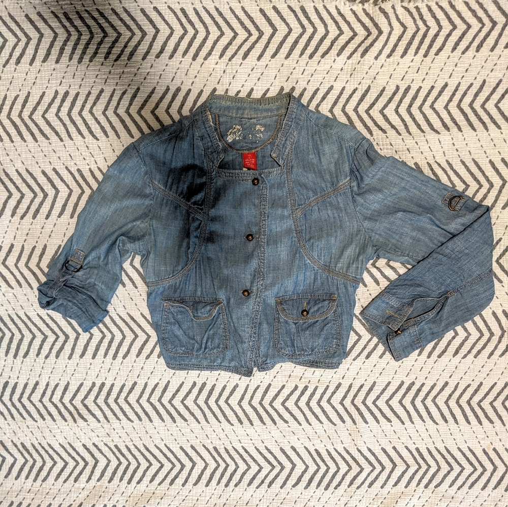 Massimo Customized Crop Denim Military Jean Jacket